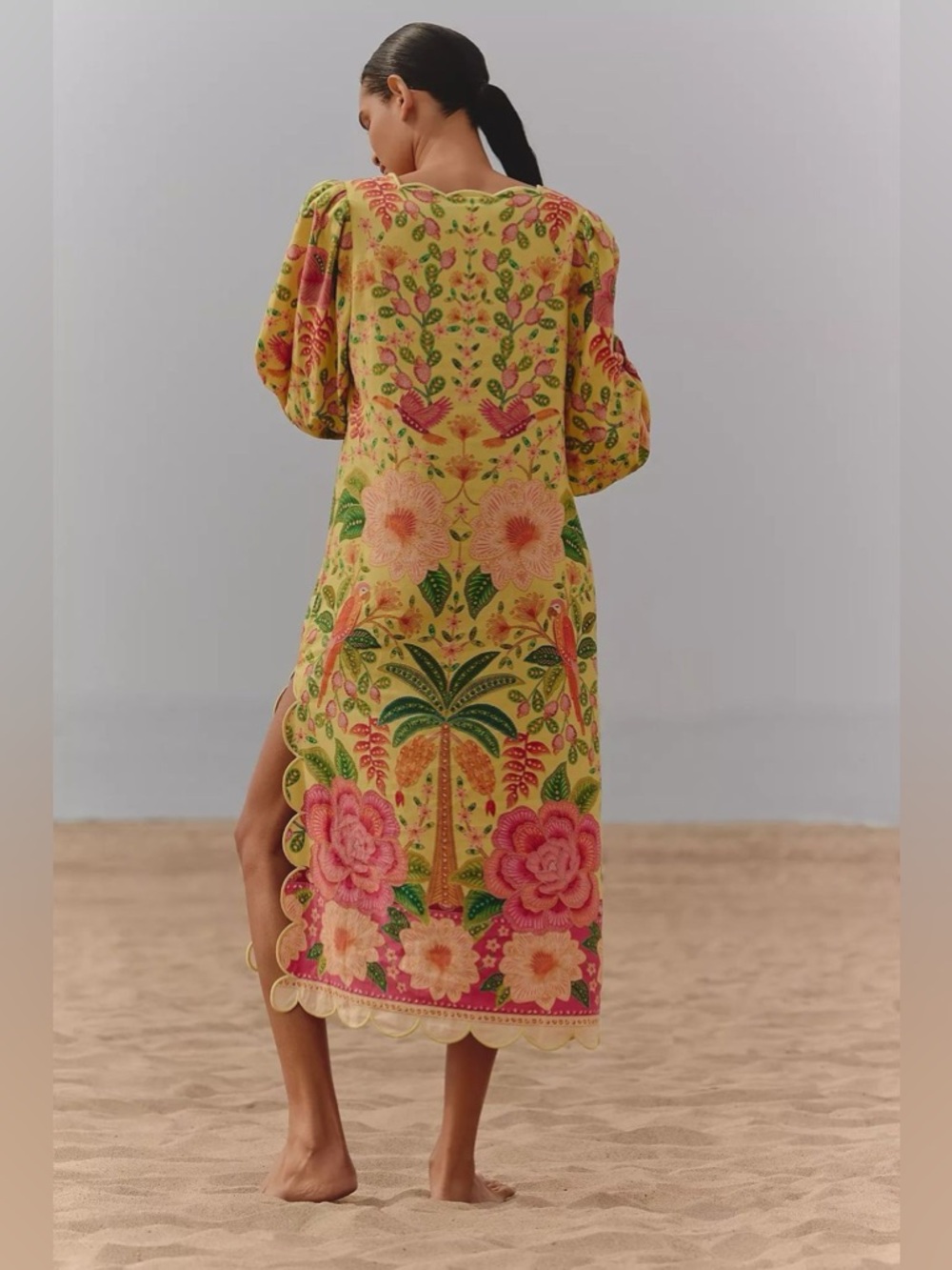 FARM RIO Long Sleeve Midi Dress in Tropical Summer NWT Size S - Picture 2 of 7